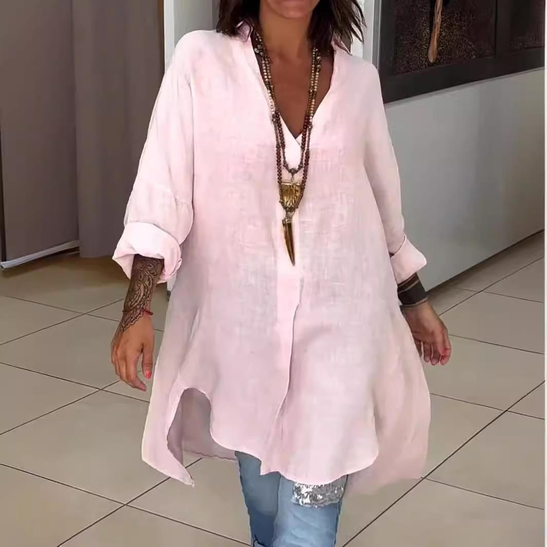 New 2024 Women's Casual Cotton - Casual Loose Linen Shirt Dress ulasan dan harga
