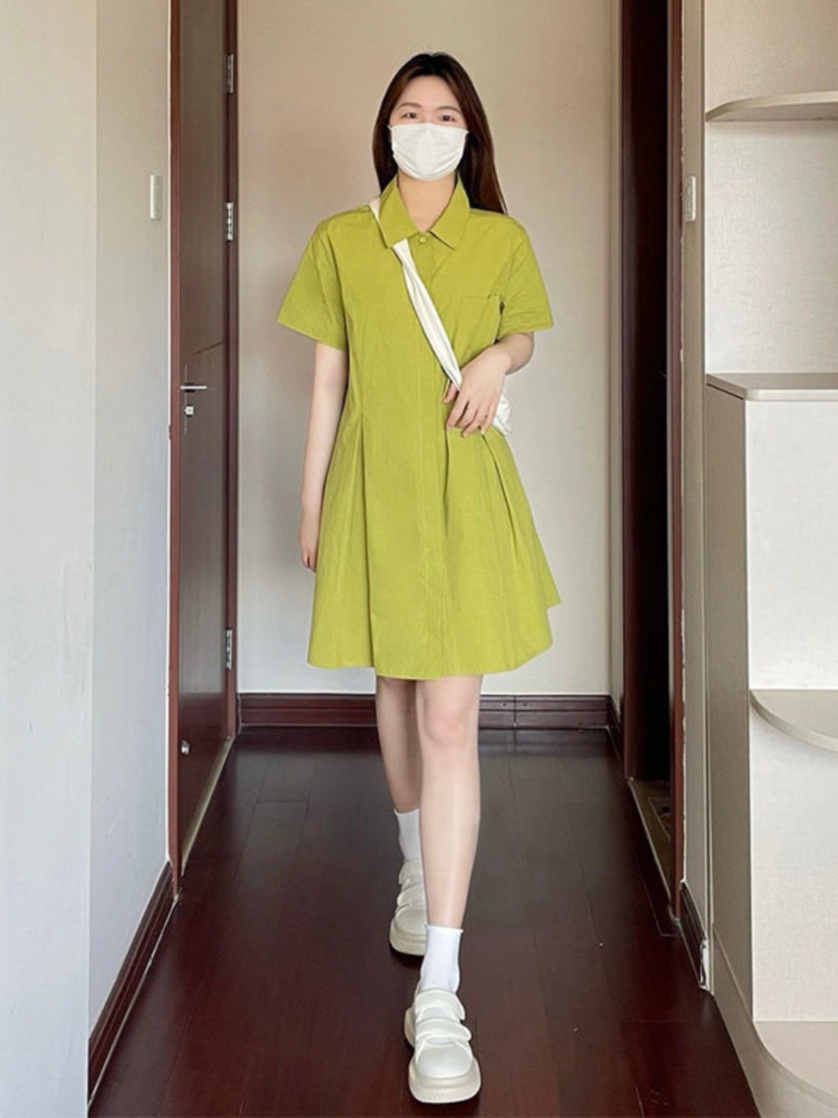 plus Size  Collar Dress Women  - Korean Style A Line Shirt Dress ulasan dan harga