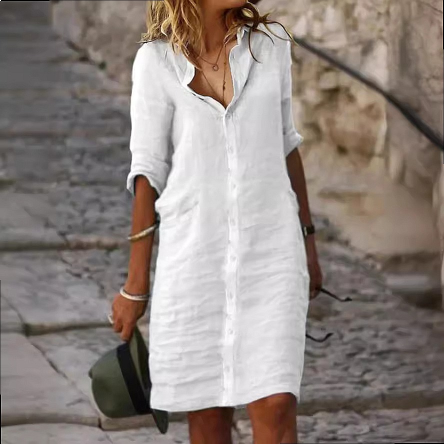 Loose Fit Button Down Midi Shi - Casual Loose Linen Shirt Dress ulasan dan harga