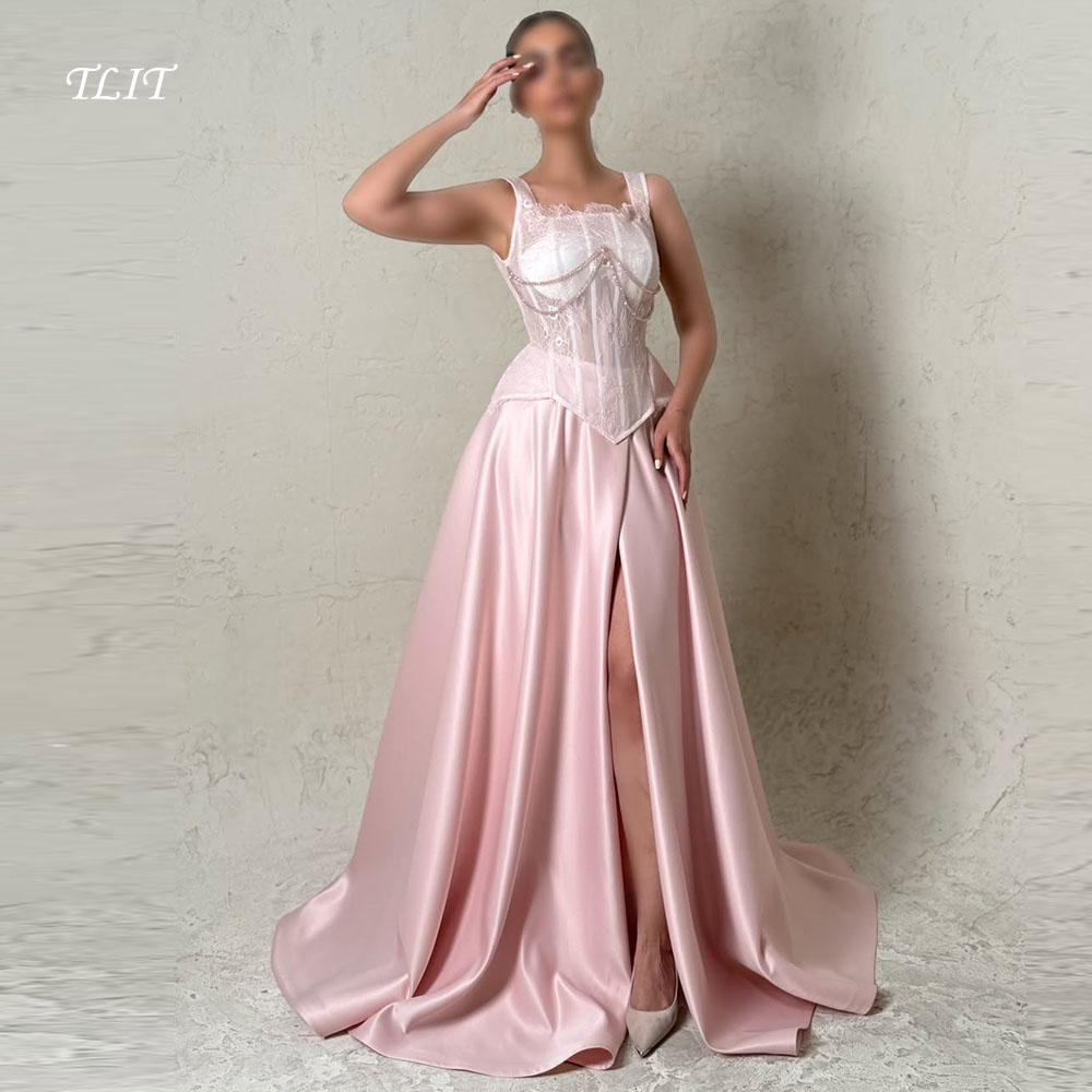 TLIT Elegant Baby Pink Silk Sa - Elegant Satin Evening Gown Split ulasan dan harga