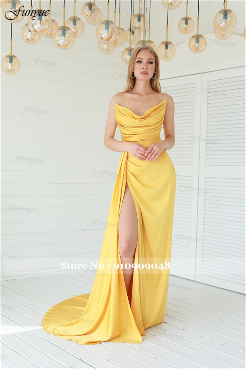 Elegant Off Shoulder Evening D - Elegant Satin Evening Gown Split ulasan dan harga