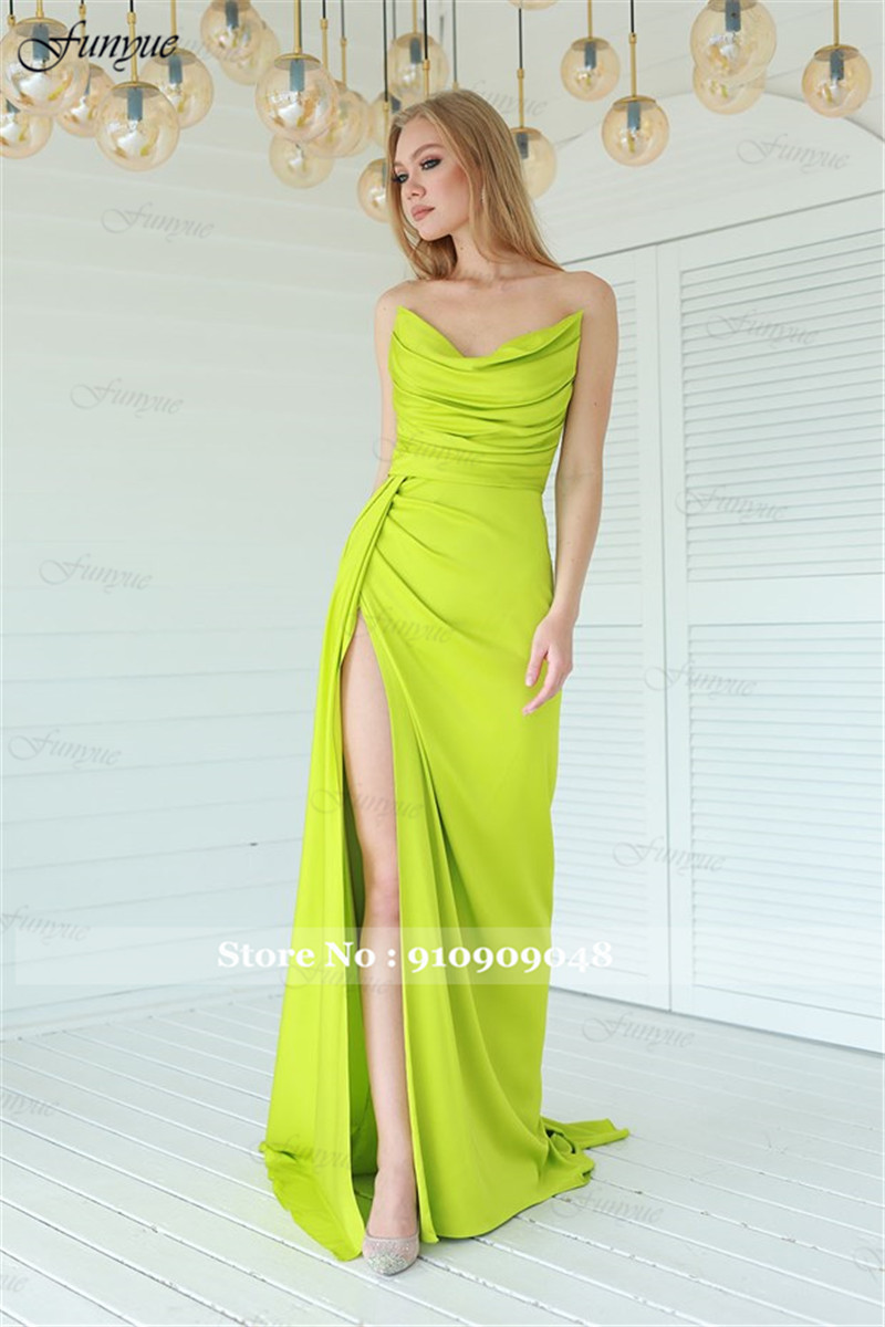 Elegant Off Shoulder Evening D - Elegant Satin Evening Gown Split ulasan dan harga