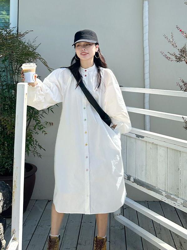 plus Size Women's Long Sleeve  - Korean Style A Line Shirt Dress ulasan dan harga