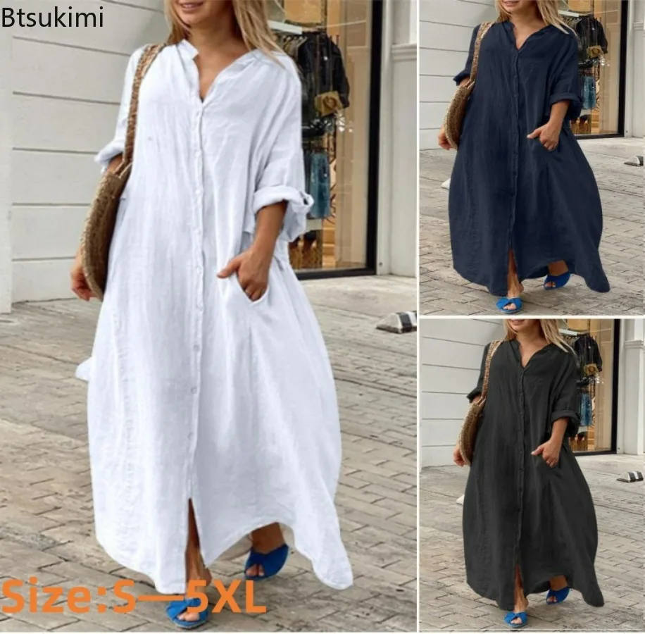 2026 Women's Casual Cotton Lin - Casual Loose Linen Shirt Dress ulasan dan harga