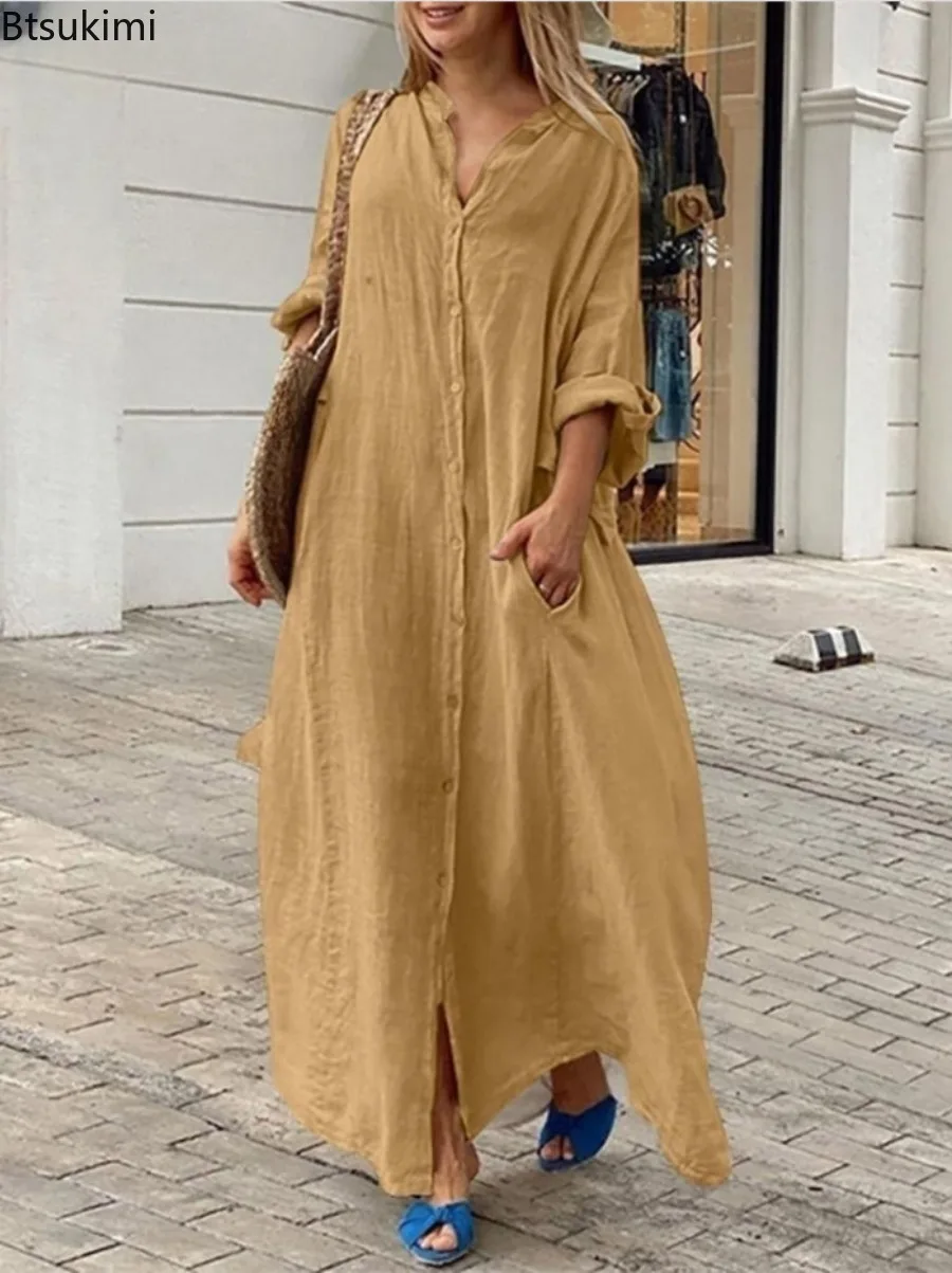 2026 Women's Casual Cotton Lin - Casual Loose Linen Shirt Dress ulasan dan harga