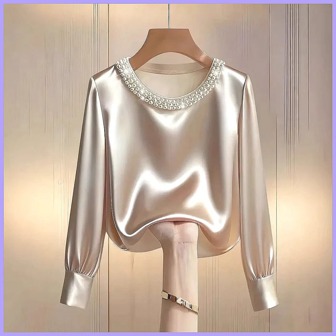 Elegant Beaded Satin Blouse fo - Blouses ulasan dan harga