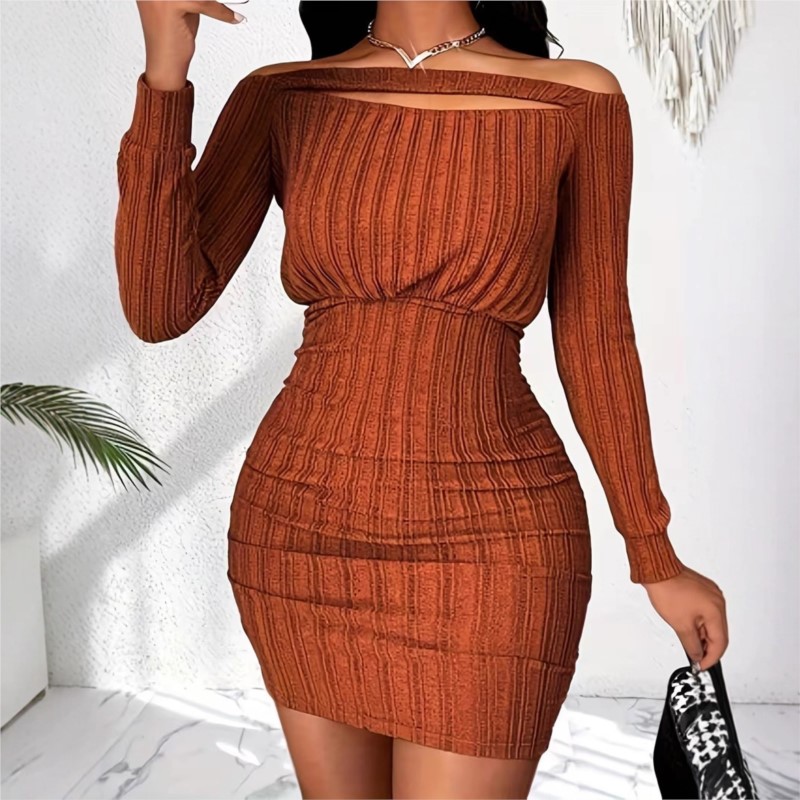 Women's Fashion Dress Spring A - Bodycon Long Sleeve Ribbed Dress ulasan dan harga