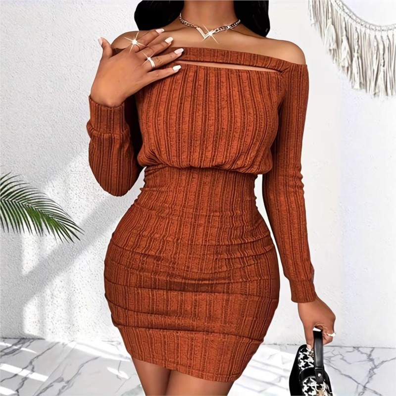 Women's Fashion Dress Spring A - Bodycon Long Sleeve Ribbed Dress ulasan dan harga