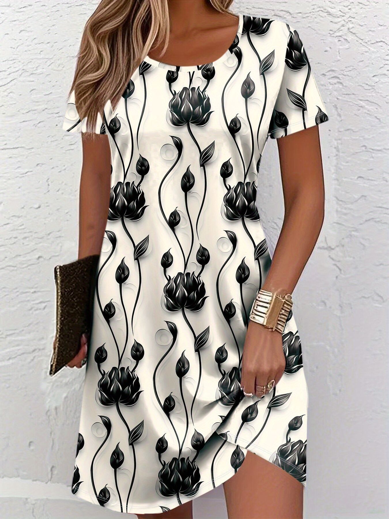 New Women Slim Summer 3D Print - French Vintage Floral Midi Dress ulasan dan harga