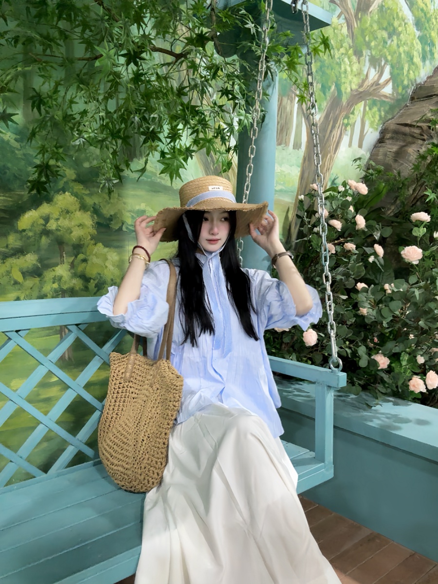 plus Size Women's Blue Bubble  - Korean Style A Line Shirt Dress ulasan dan harga