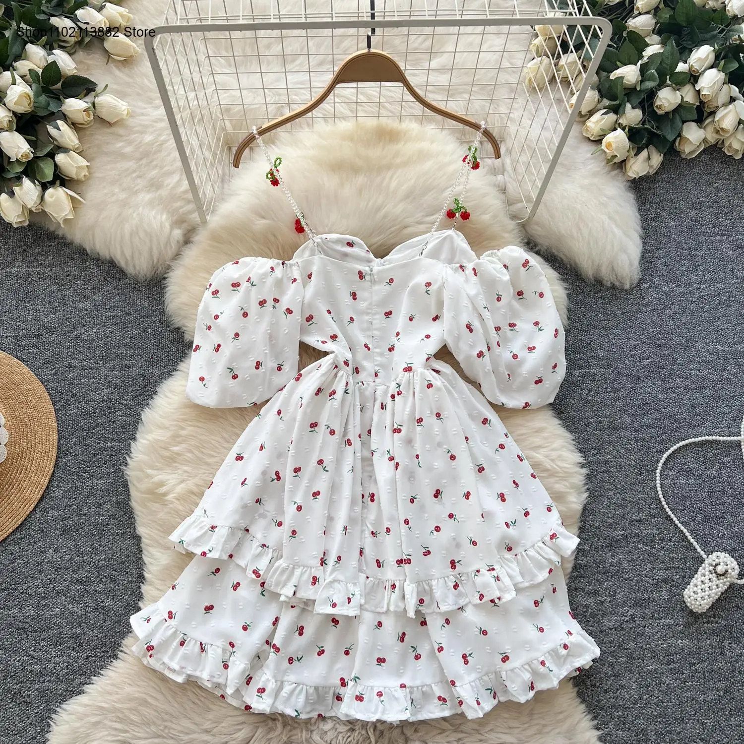 Puff Sleeves Off Shoulder Prin - Off Shoulder Puff Sleeve Sundress ulasan dan harga