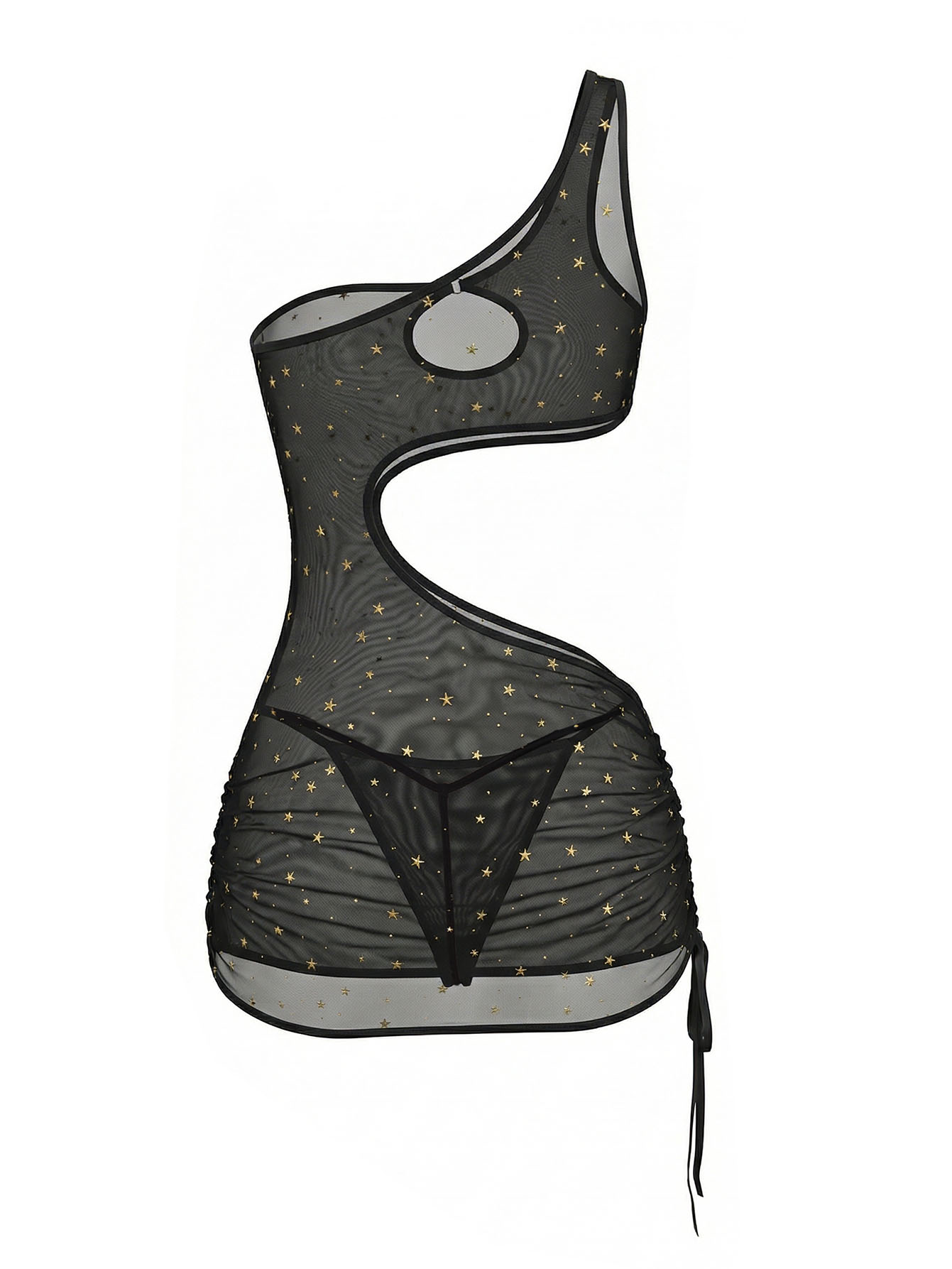 Black One‑Shoulder Star Print  - Sexy Mesh Sheer Bodycon Dress ulasan dan harga