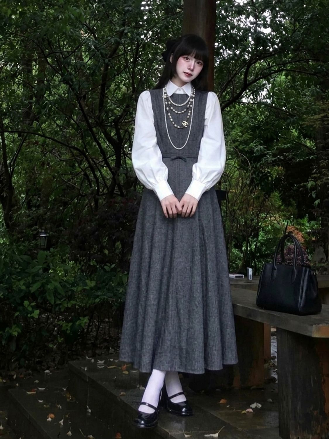 Korean Hepburn Style 2 Piece D - Korean Style A Line Shirt Dress ulasan dan harga