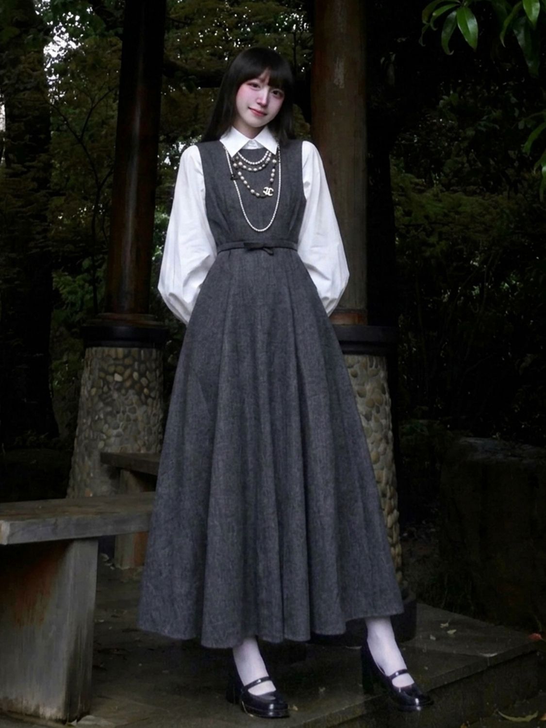 Korean Hepburn Style 2 Piece D - Korean Style A Line Shirt Dress ulasan dan harga