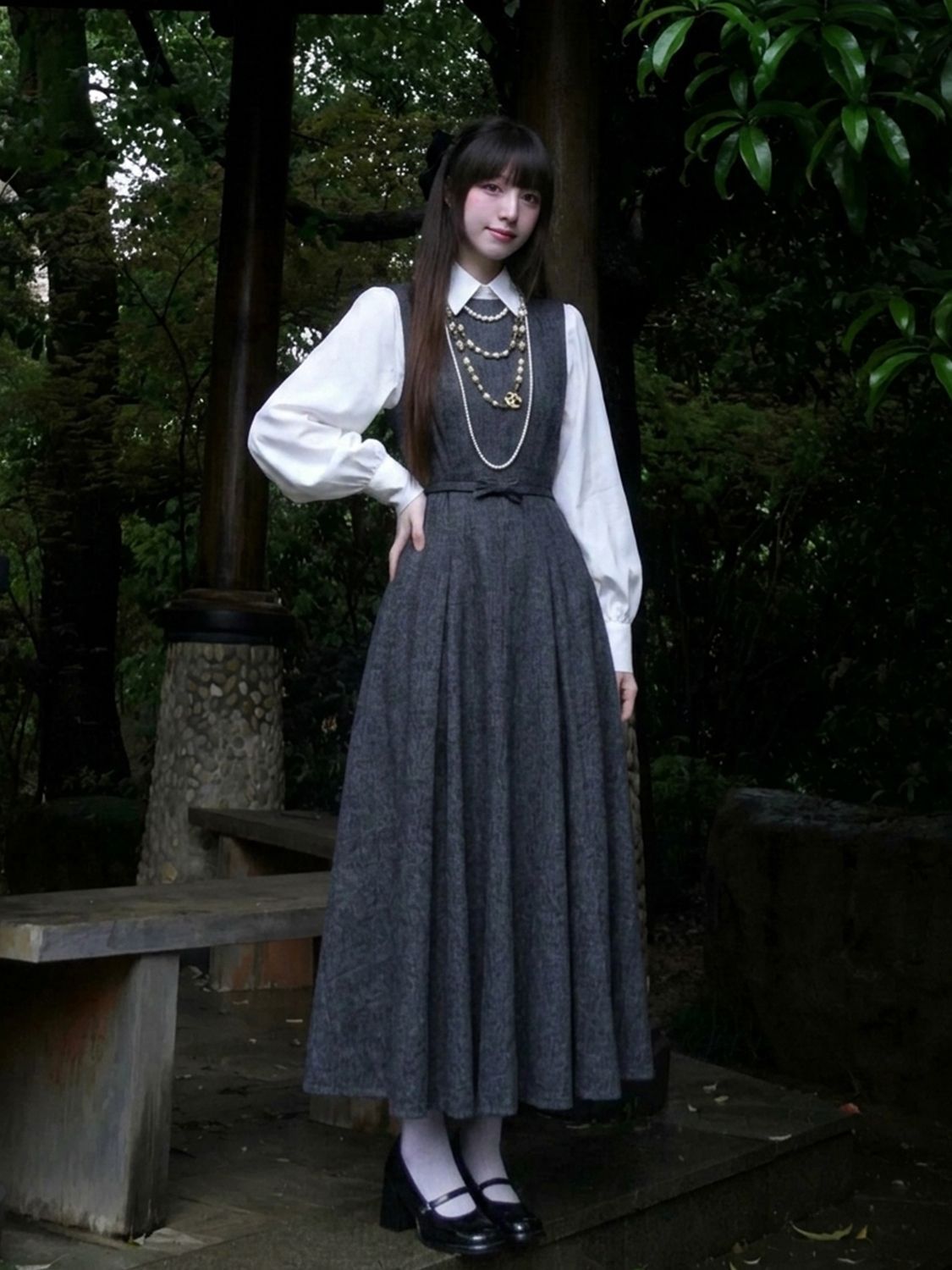 Korean Hepburn Style 2 Piece D - Korean Style A Line Shirt Dress ulasan dan harga