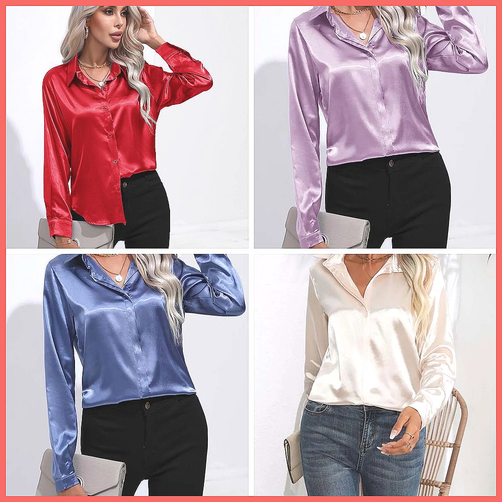 2025 Spring Summer Satin Shirt - Blouses ulasan dan harga