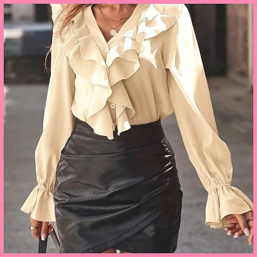 2025 Fashion V-Neck Ruffle Fla - Blouses ulasan dan harga