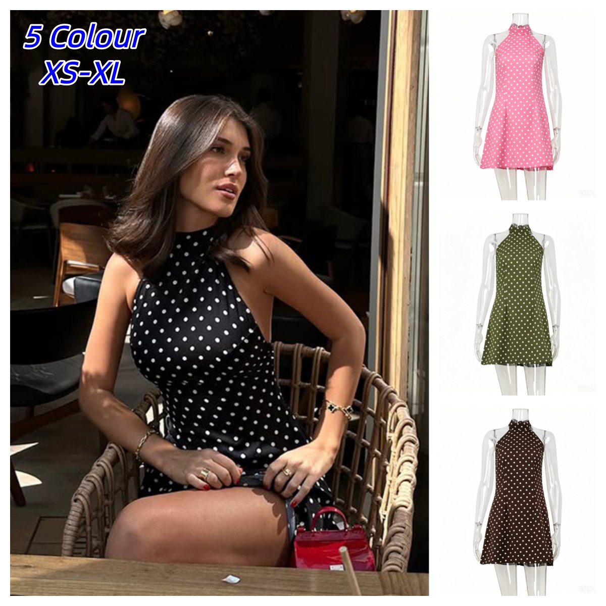 Y2K Sexy Retro Polka Dot Print - Y2K Backless Halter Mini Dress ulasan dan harga