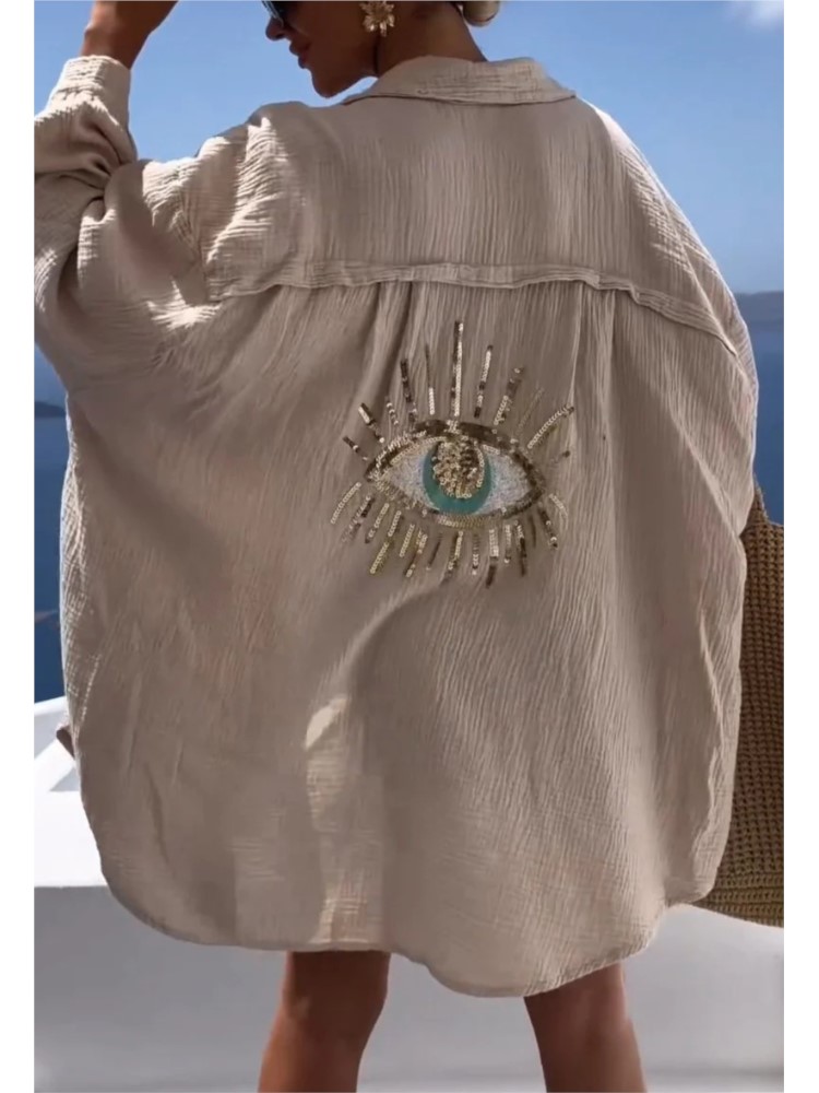 Spring Summer Casual Sequin Ey - Casual Loose Linen Shirt Dress ulasan dan harga
