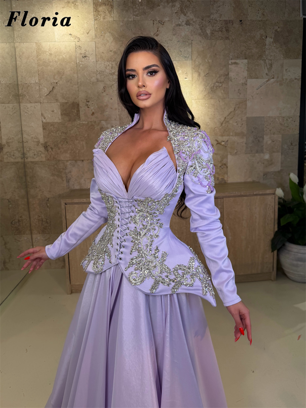 Lilac Elegant Three Pieces Bea - Elegant Satin Evening Gown Split ulasan dan harga