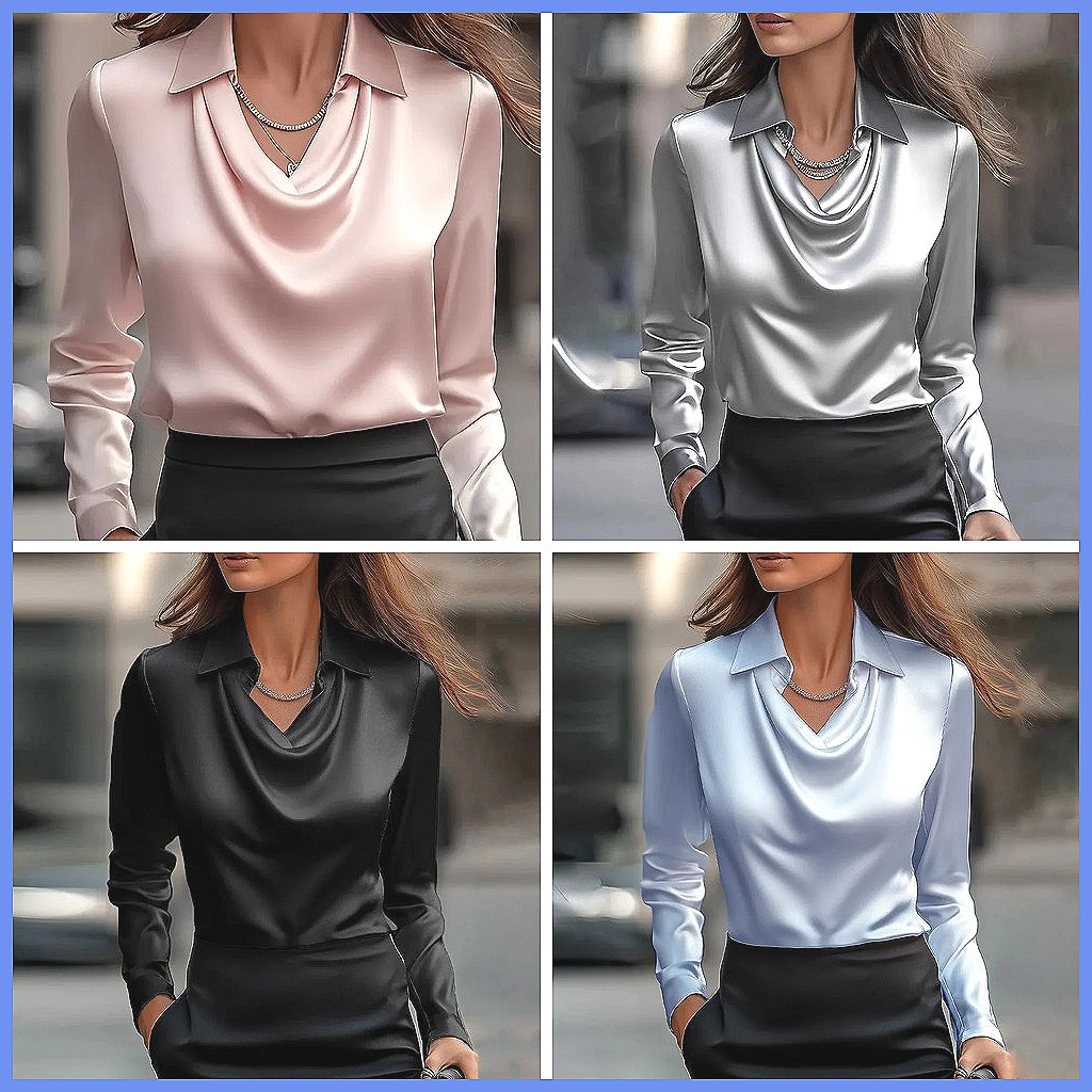 Vintage Satin Blouse Women Lon - Blouses ulasan dan harga