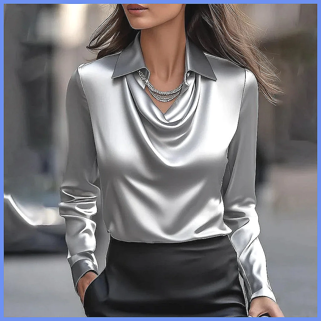 Vintage Satin Blouse Women Lon - Blouses ulasan dan harga