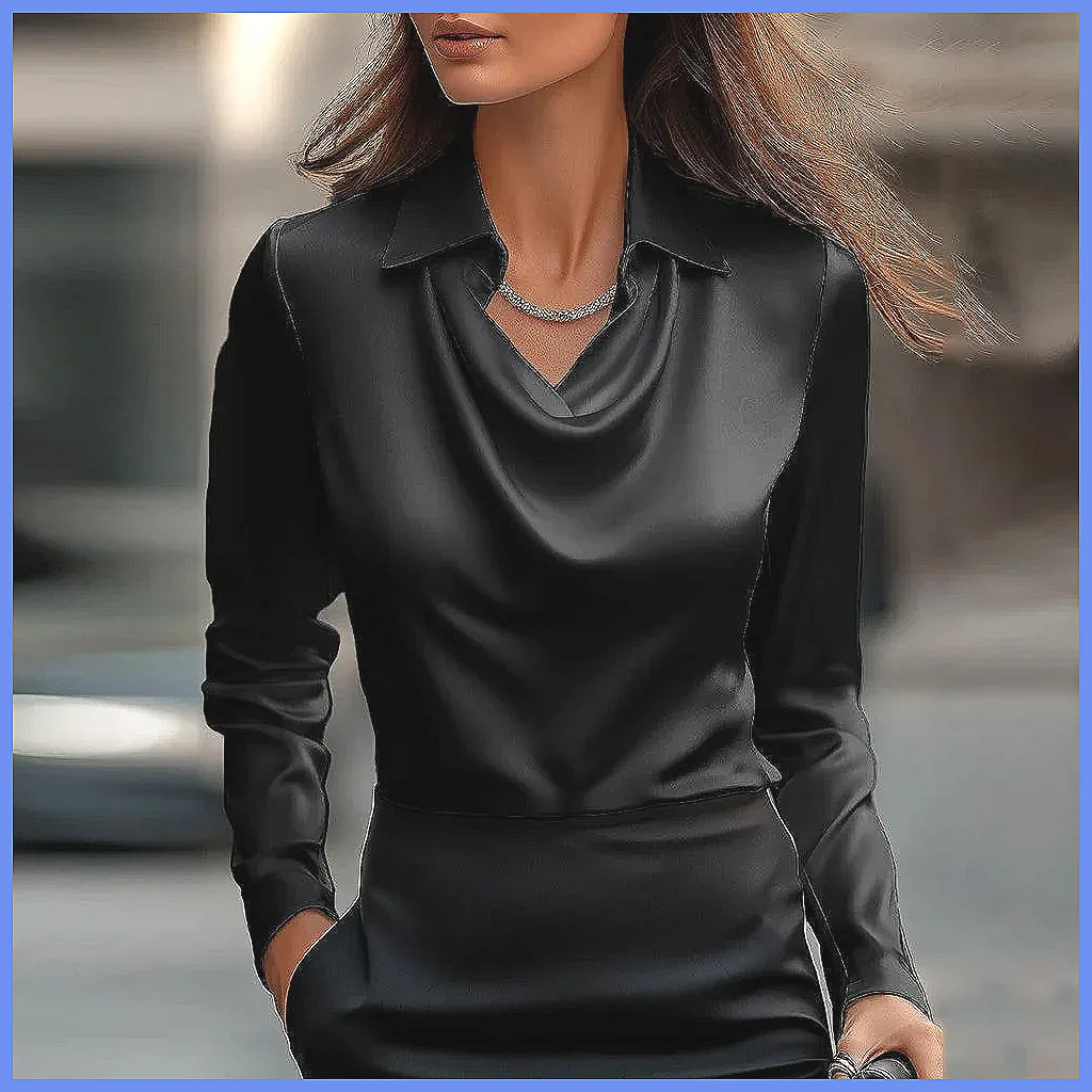 Vintage Satin Blouse Women Lon - Blouses ulasan dan harga