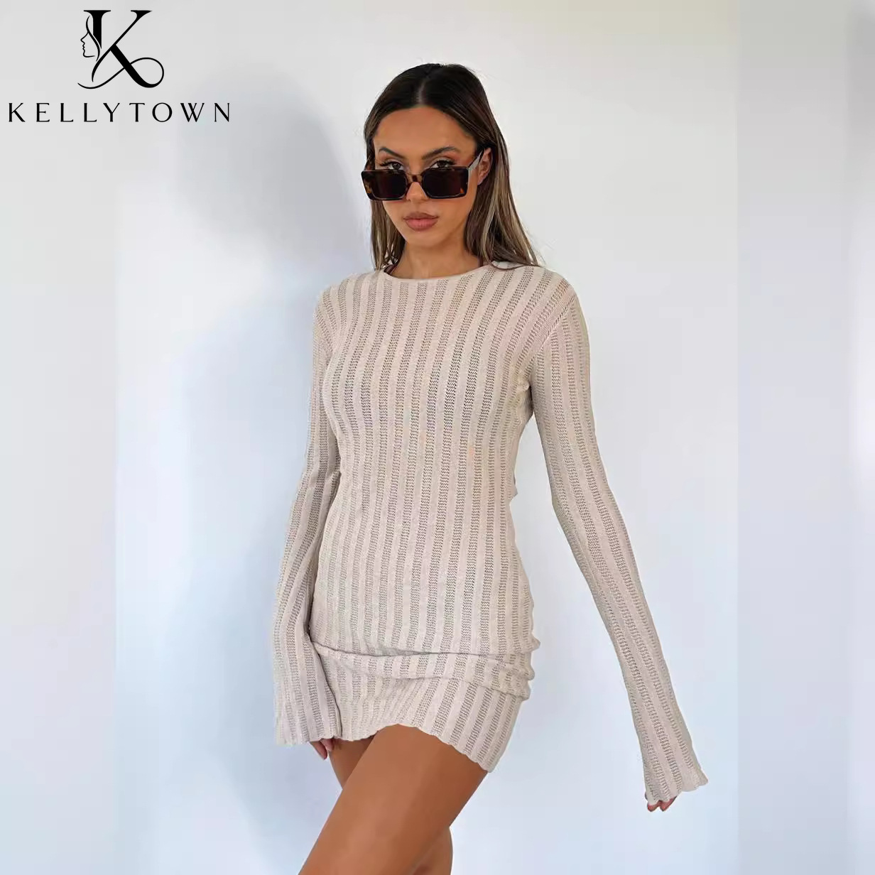 Backless Dress Sexy Rib Knit M - Bodycon Long Sleeve Ribbed Dress ulasan dan harga