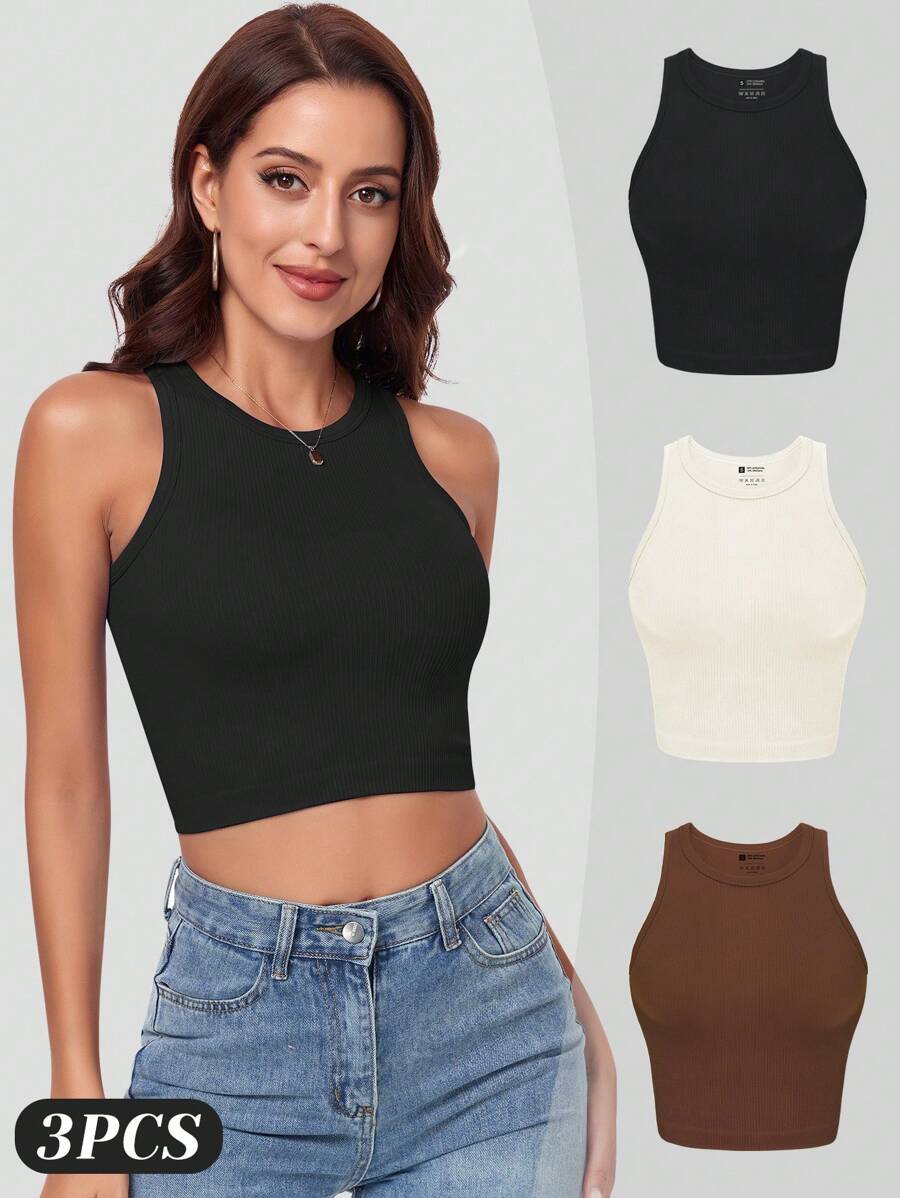 VVX Womens 3 Pack Crop Tank To - Seamless Ribbed Workout Tank Top ulasan dan harga