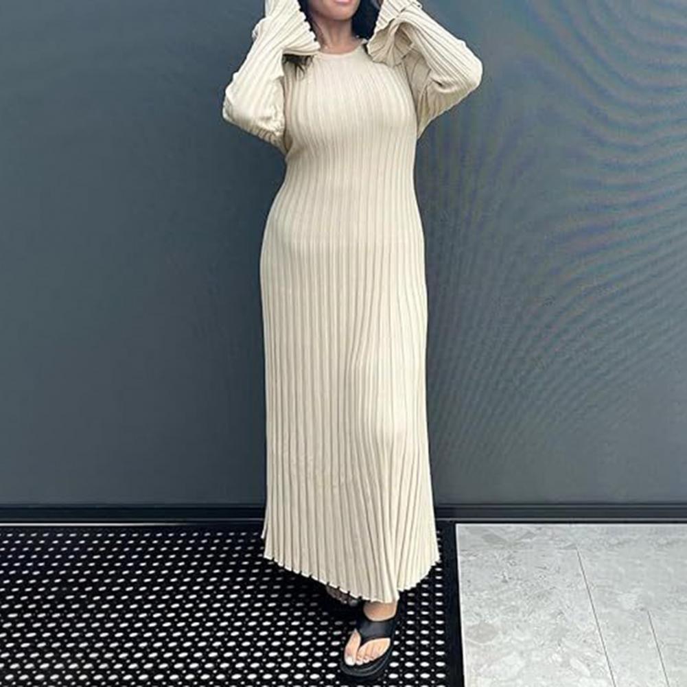 Ribbed Knit Dress Women's Long - Bodycon Long Sleeve Ribbed Dress ulasan dan harga