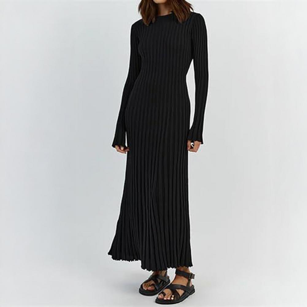 Ribbed Knit Dress Women's Long - Bodycon Long Sleeve Ribbed Dress ulasan dan harga