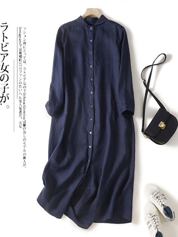 Casual Cotton Linen Loose Shir - Casual Loose Linen Shirt Dress ulasan dan harga