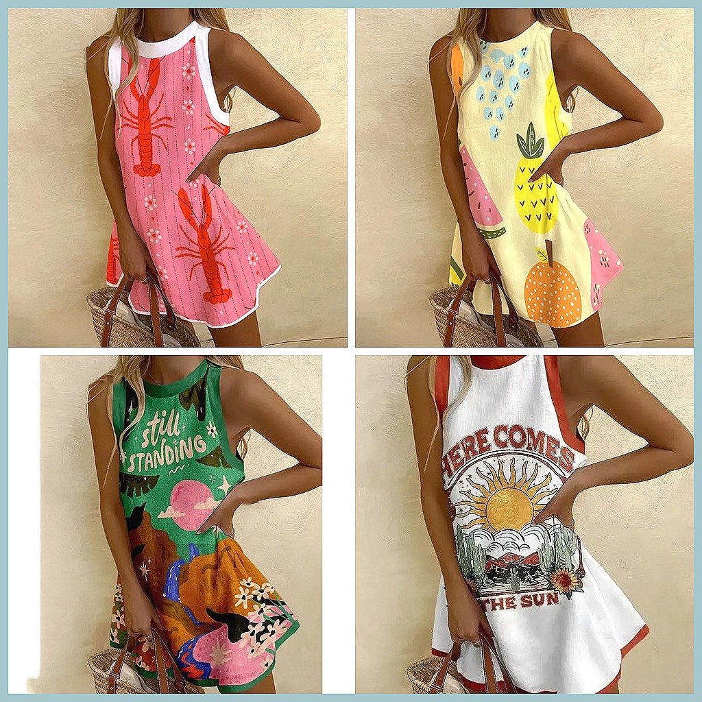 Women's Pineapple Print Sleeve - Dresses ulasan dan harga