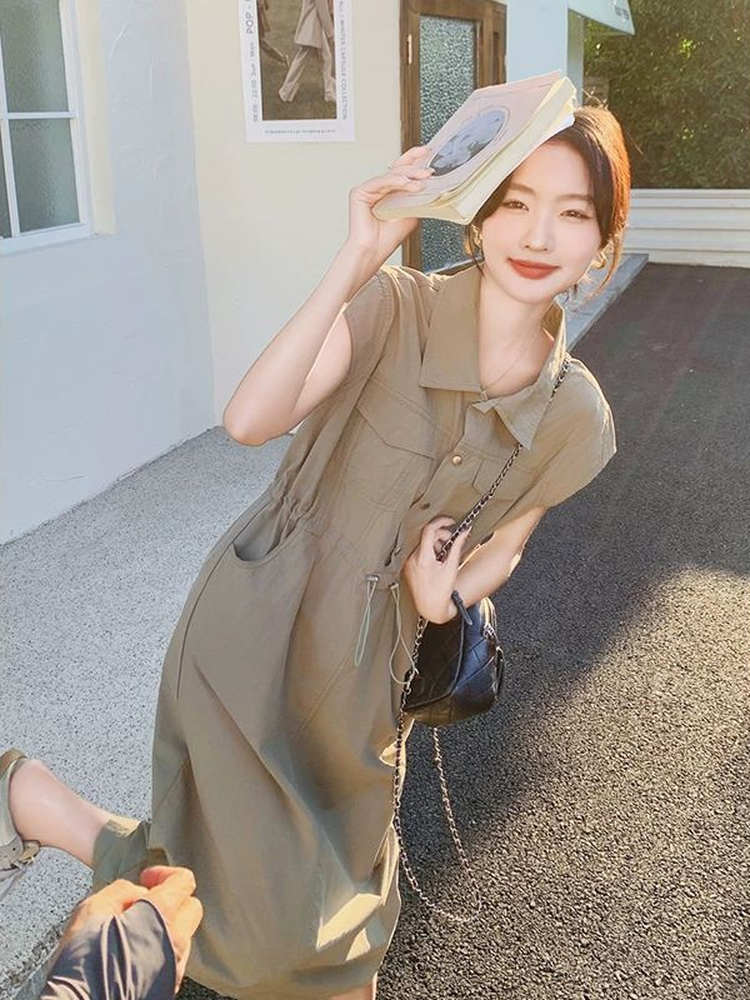 Slimming plus Size Korean Styl - Korean Style A Line Shirt Dress ulasan dan harga