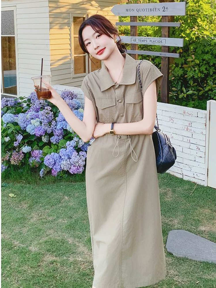 Slimming plus Size Korean Styl - Korean Style A Line Shirt Dress ulasan dan harga