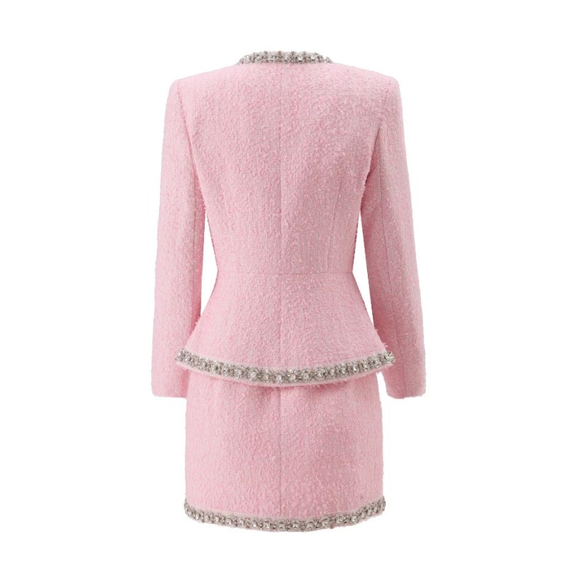 Premium Pink Tweed Women Two-P - Tweed Two Piece Blazer Dress ulasan dan harga