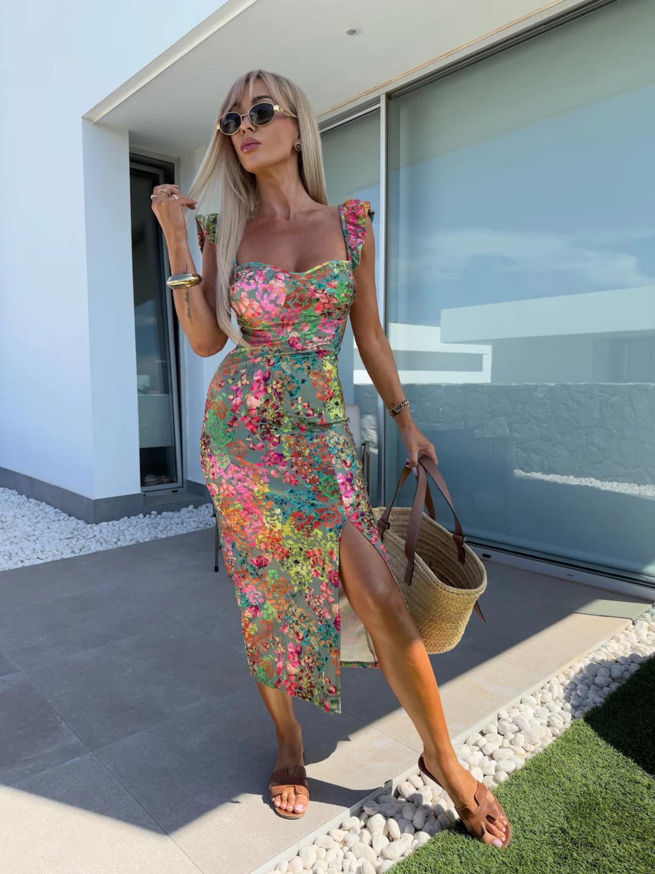 New European and American Summ - French Vintage Floral Midi Dress ulasan dan harga