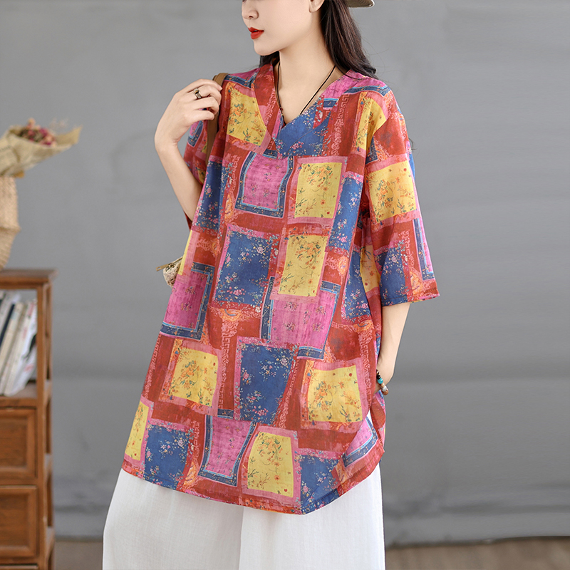 Casual Cotton Linen Print Retr - Casual Loose Linen Shirt Dress ulasan dan harga