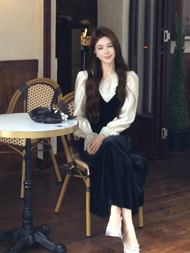 XZY Chic Lace Patchwork Silk S - Korean Style A Line Shirt Dress ulasan dan harga