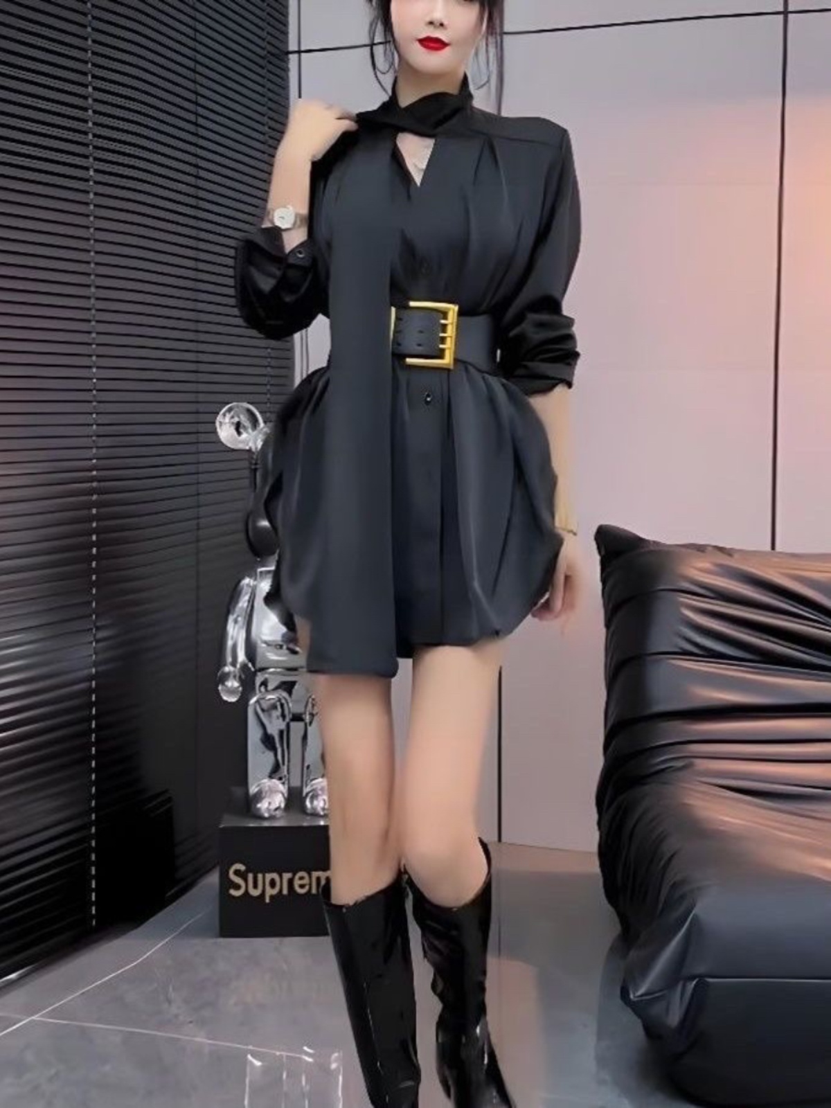 White Silk Shirt Dress Women's - Korean Style A Line Shirt Dress ulasan dan harga