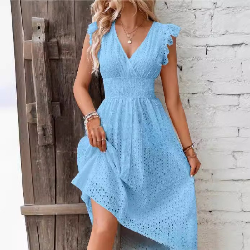 New European Summer Ruffle Sle - French Vintage Floral Midi Dress ulasan dan harga