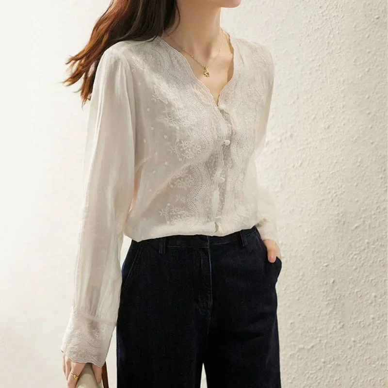 GELITAYIN V-Neck Long Sleeve L - Casual Loose Linen Shirt Dress ulasan dan harga