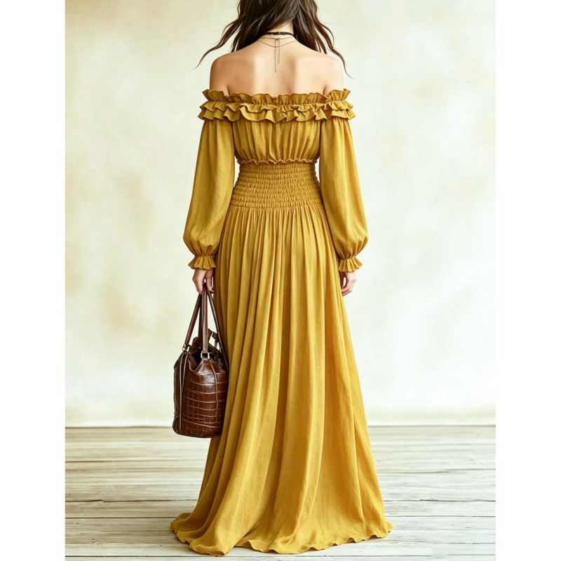Off Shoulder Fashion Maxi Dres - Off Shoulder Puff Sleeve Sundress ulasan dan harga