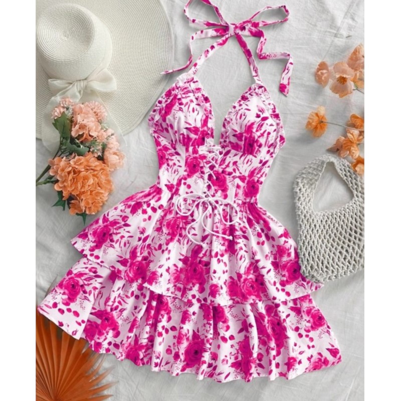 Women Vacation Style Retro Sho - French Vintage Floral Midi Dress ulasan dan harga