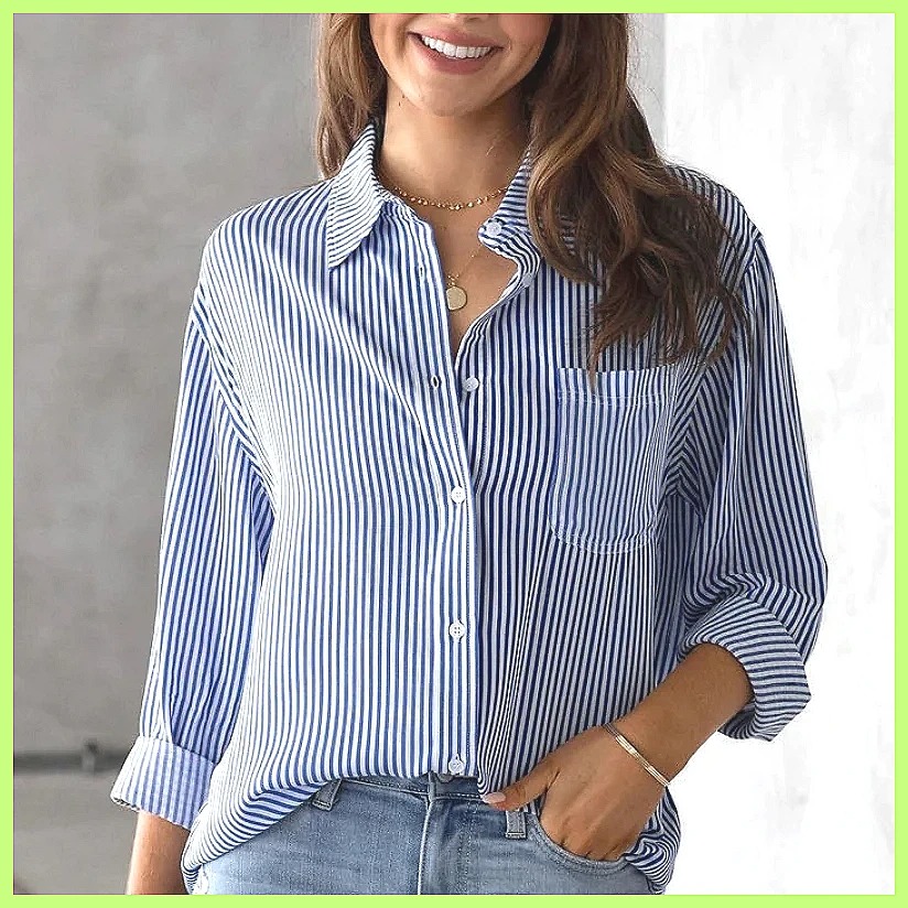 2025 New Striped Oversized Cot - Blouses ulasan dan harga