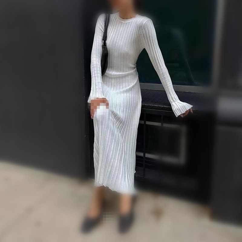 Woman's Autumn V-Neck Knit Ski - Bodycon Long Sleeve Ribbed Dress ulasan dan harga