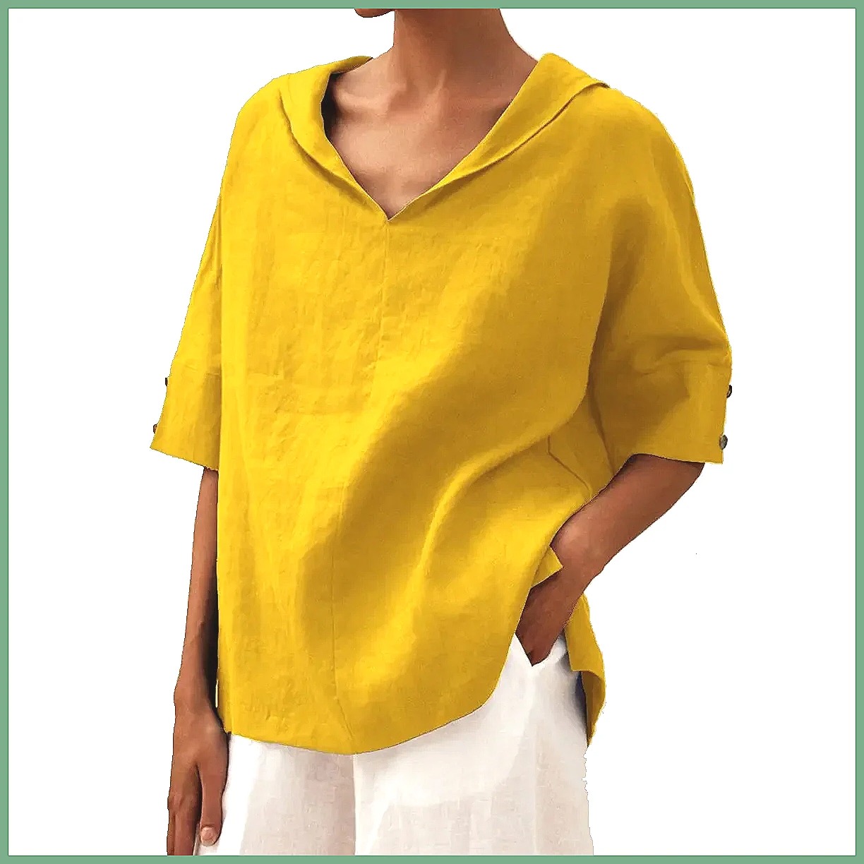 Women's Loose V-Neck Cotton Li - Blouses ulasan dan harga