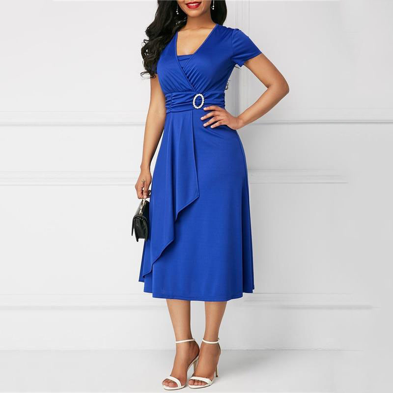 We.Fine Dress Women Solid Colo - French Vintage Floral Midi Dress ulasan dan harga