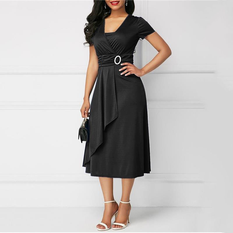 We.Fine Dress Women Solid Colo - French Vintage Floral Midi Dress ulasan dan harga