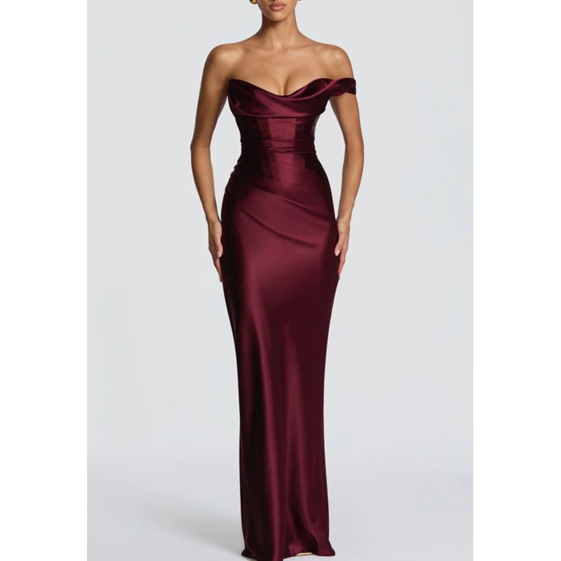 Sexy Slim Satin Dress Elegant  - Elegant Satin Evening Gown Split ulasan dan harga